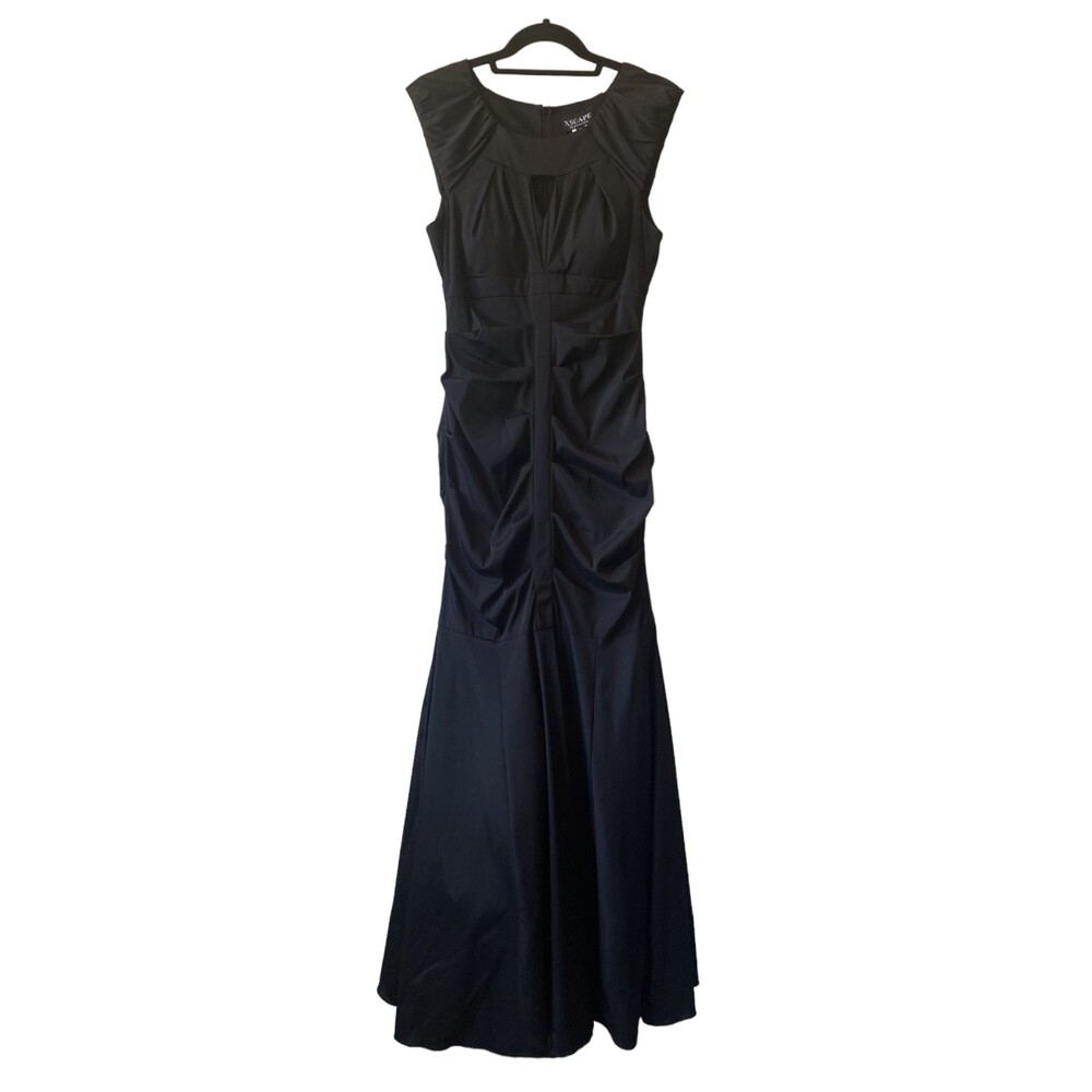 Vintage Xscape Sleeveless Ruched Maxi Keyhole Dress Black